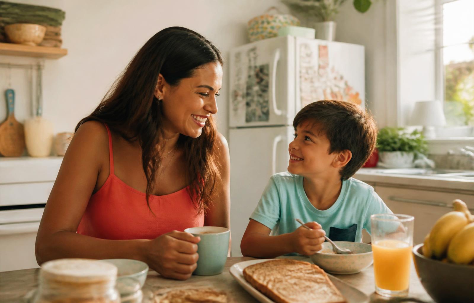 Manhã tranquila em família, tomando café juntos